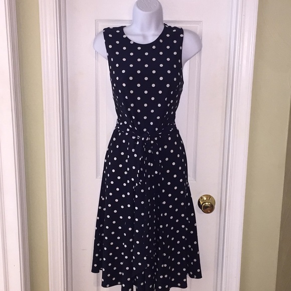 ralph lauren navy blue polka dot dress Lauren Ralph Lauren Polka-Dot Belted Crepe Dress In Navy